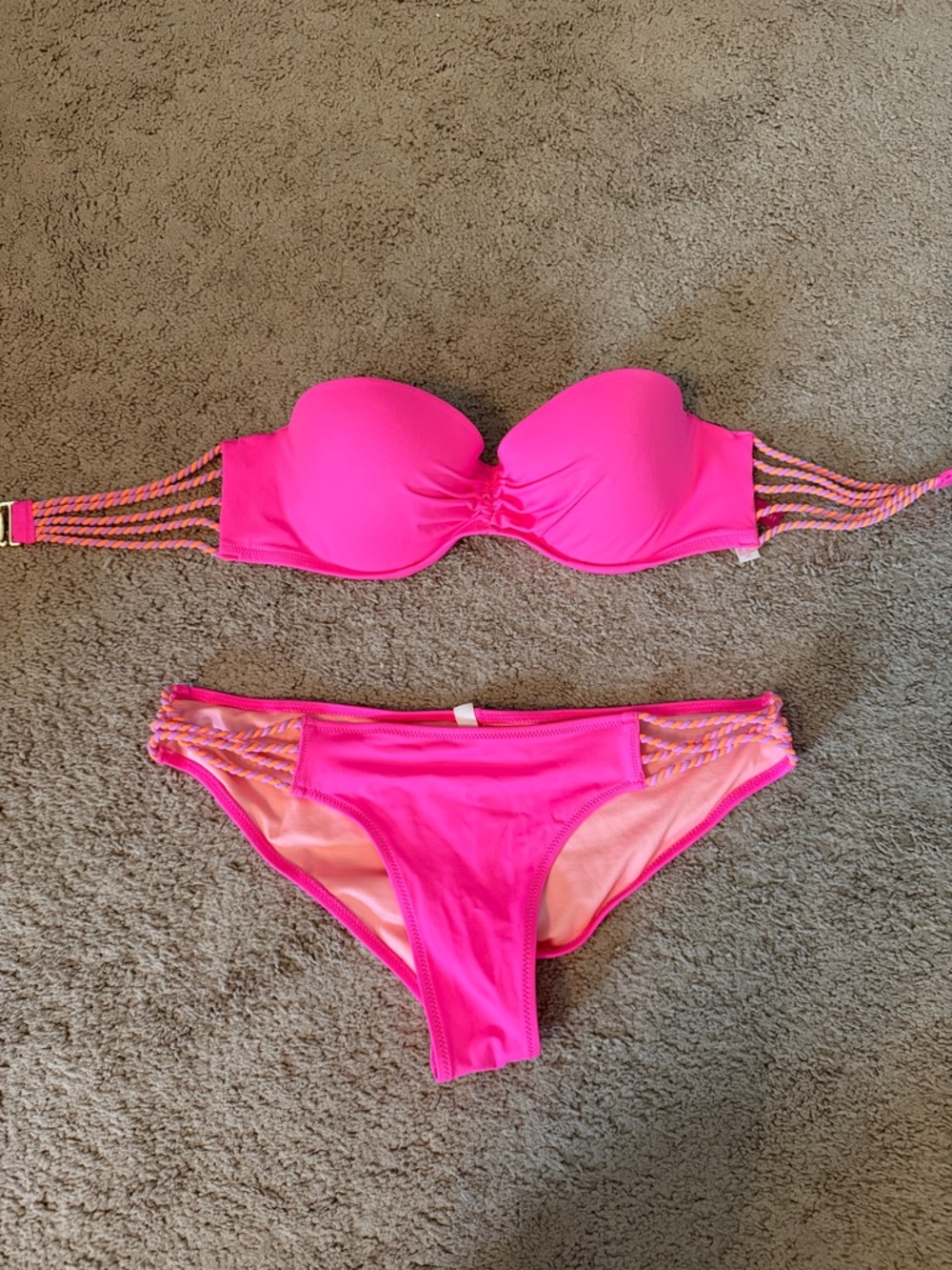 Victoria's Secret Neon Pink Bandeau Bikini with Braided Side Straps